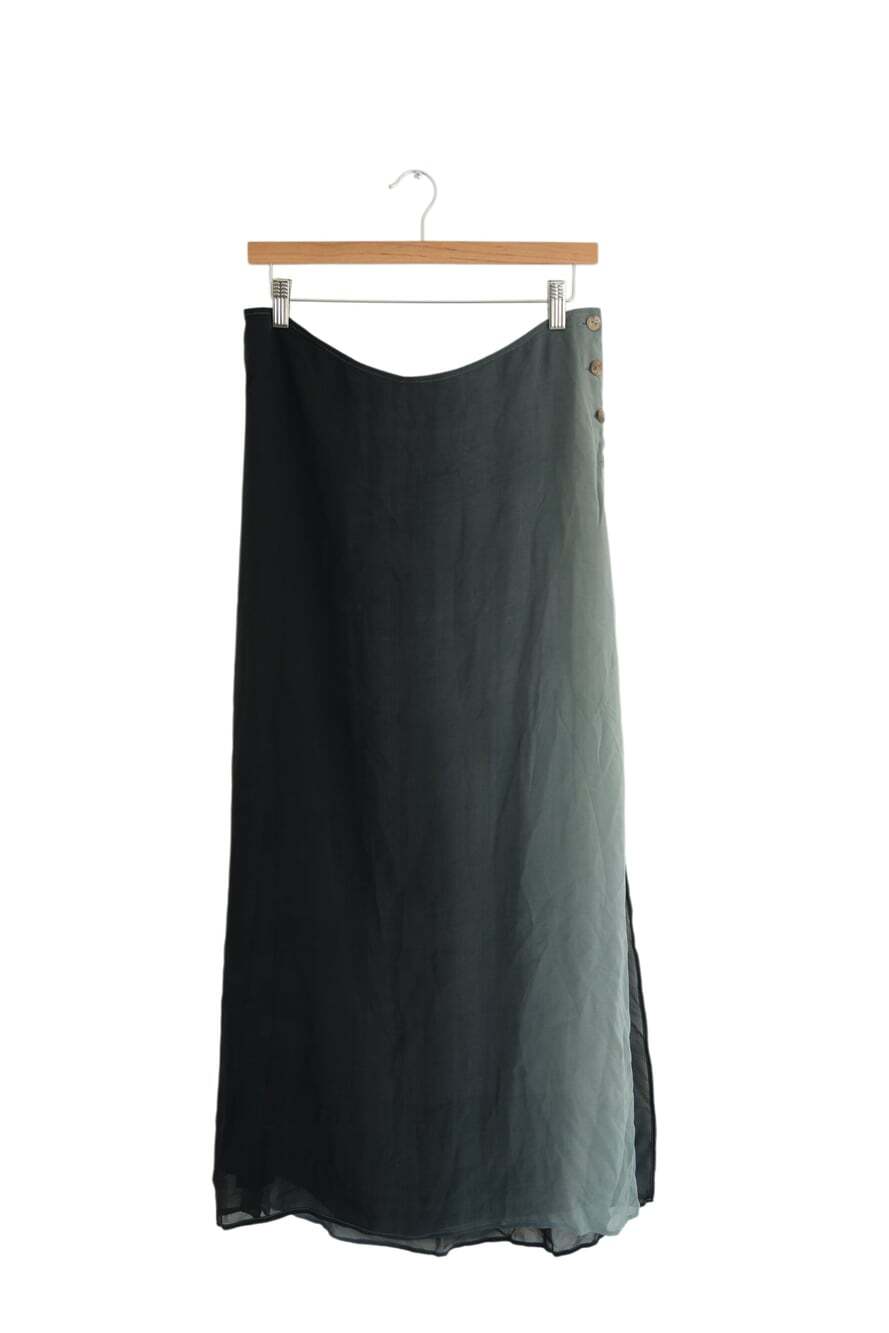 Citron Santa Monica 100% Silk Ombre Maxi Skirt Side Slit Boho L